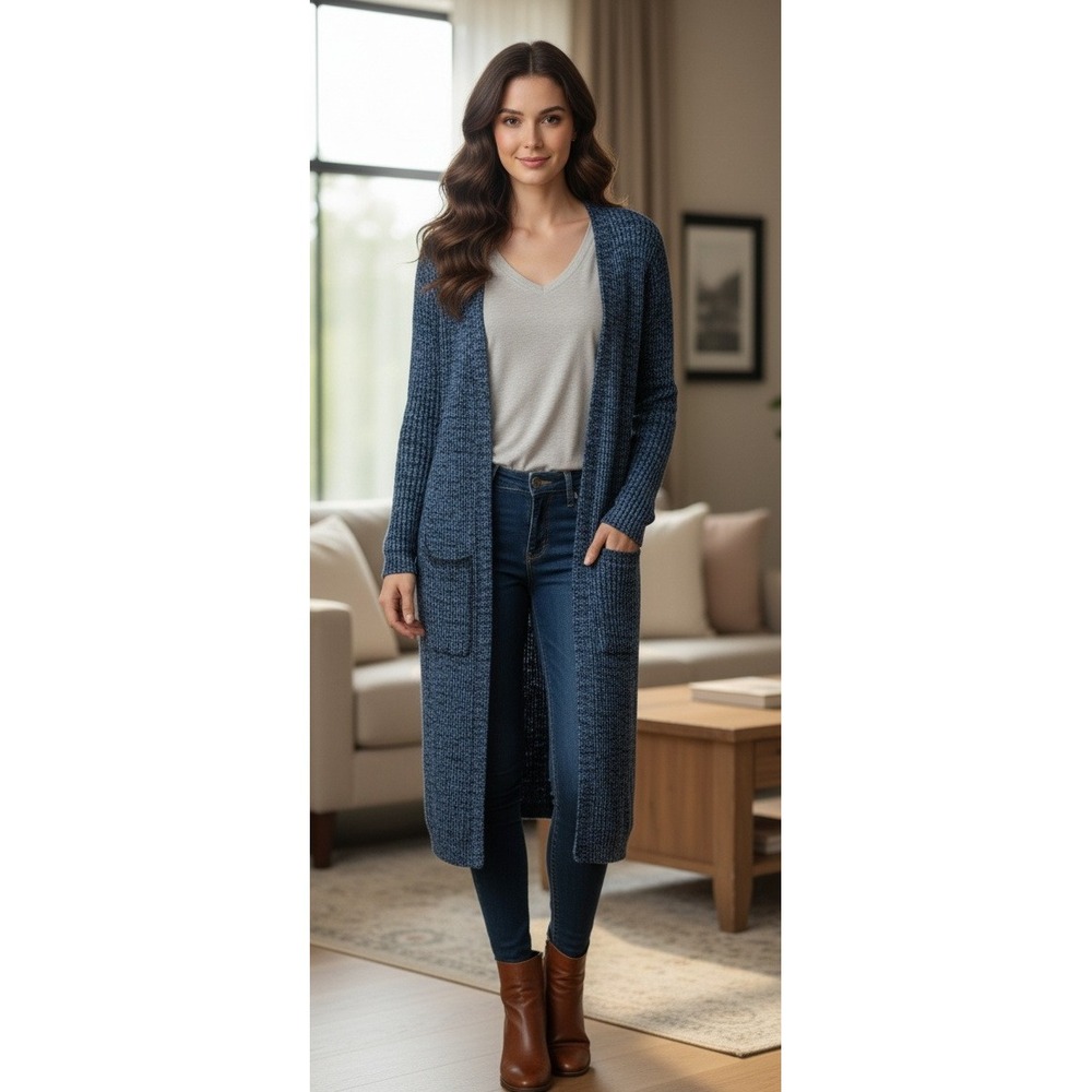 Faded Glory Women's Open Front Cardigan‎ Size XL Ribbed Knit Long Duster Boho